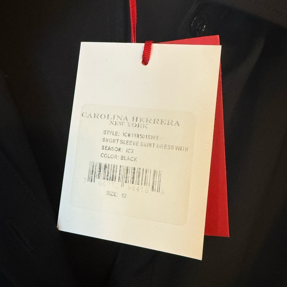 Carolina Herrera Short Sleeve Black Shirt Dress with tie belt - Picture 2 of 2